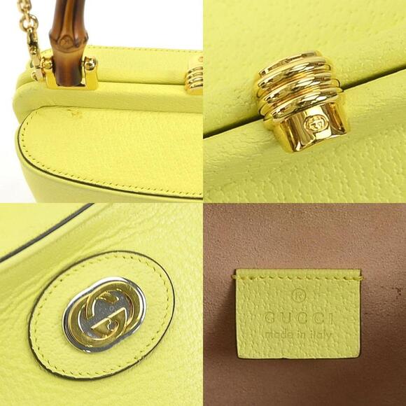 GUCCI Yellow Leather Bamboo Shoulder Bag - Picture 4 of 5